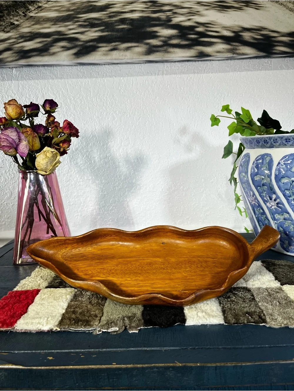 Vintage MCM hand carved Monkey Po Serving Platter made in Philippines